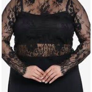 Cosmic Aura Black Floral Lace Girls Twofer Long-Sleeve Top Plus Size 4